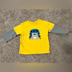 Yellow Bulldog Kids Shirt with Striped Sleeves